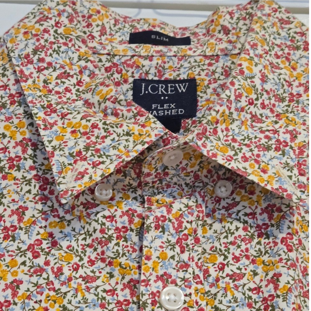 J.Crew Slim Flex Washed Floral Button Down Shirt Men's Medium - Picture 10 of 10
